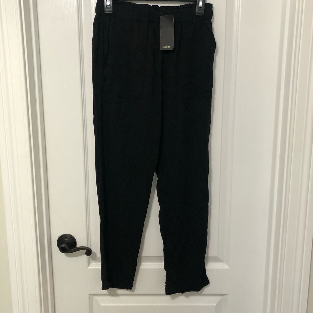Shinestar Women's Black Elastic Waist Paperbag Waist Pants Size Medium NWT